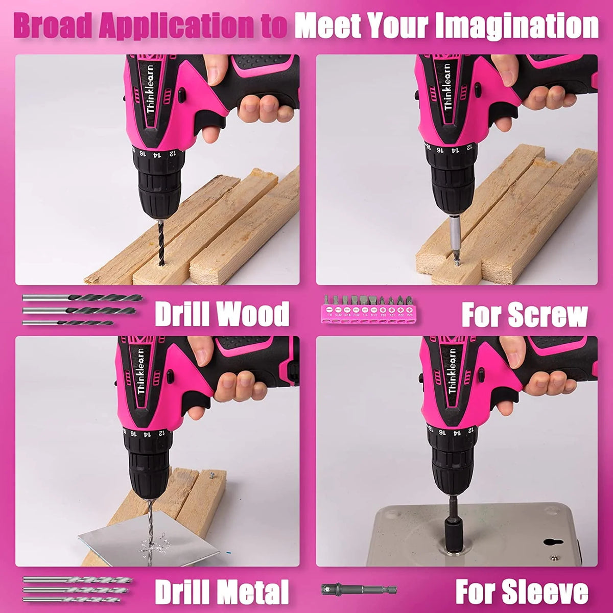 Pink 137 Piece Cordless Drill and Tool Set J78296
