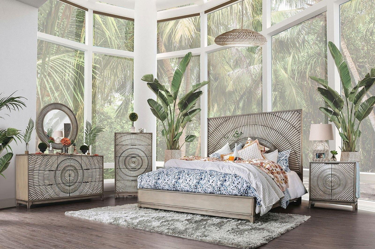 Antique Gray Solid Wood King Bedroom Set 6pcs R462