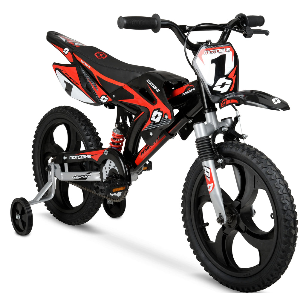 16 Kids Moto Bike with Training Wheels, Black/Red F681