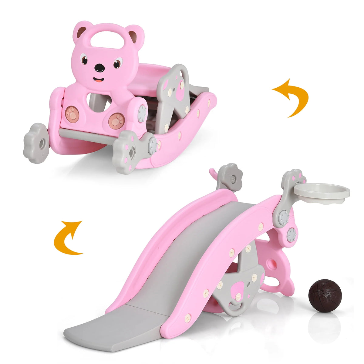4-in-1 Toddler Slide Playset with Basketball Hoop J903