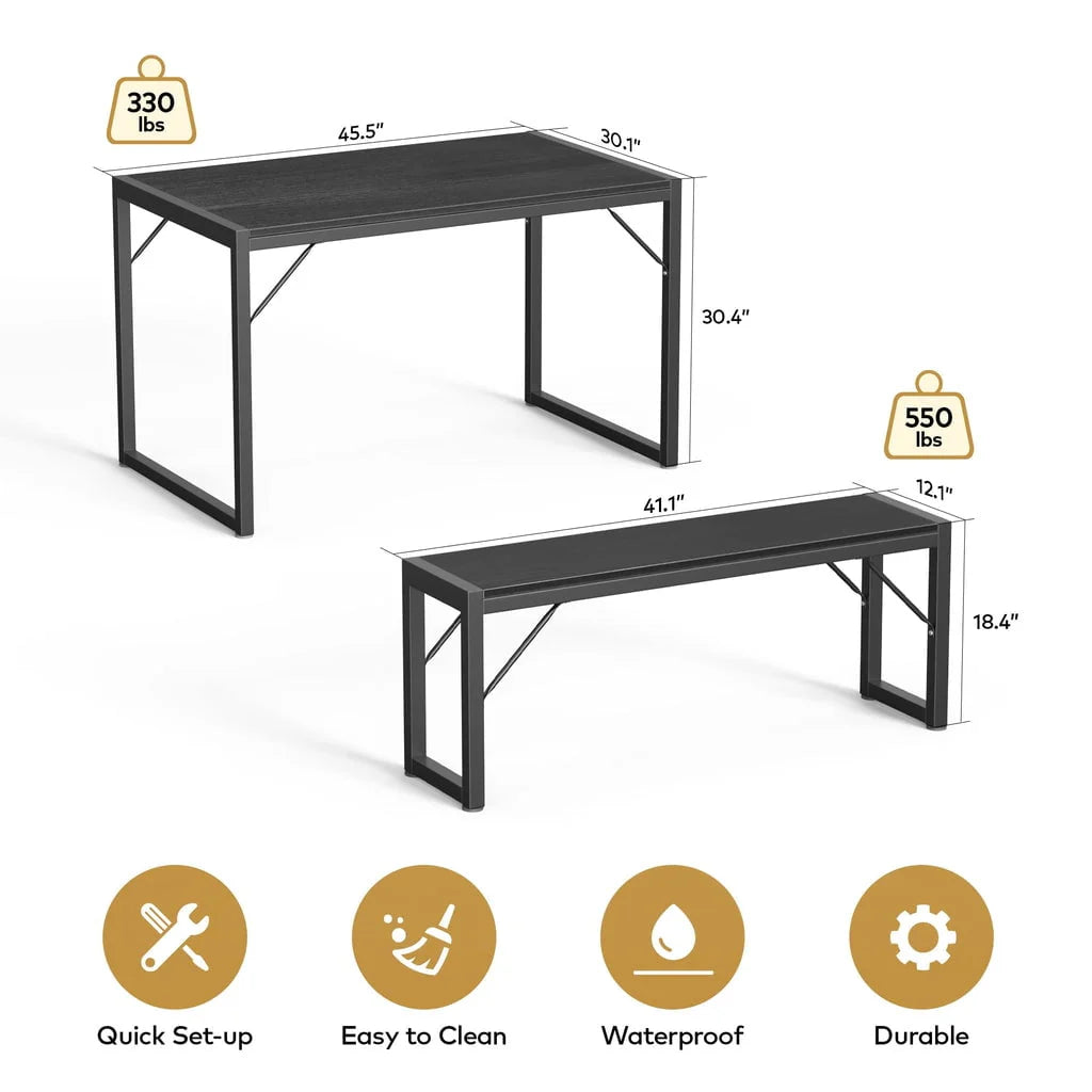 Gray Dining Table Set for 4 with 2 Benches D70739