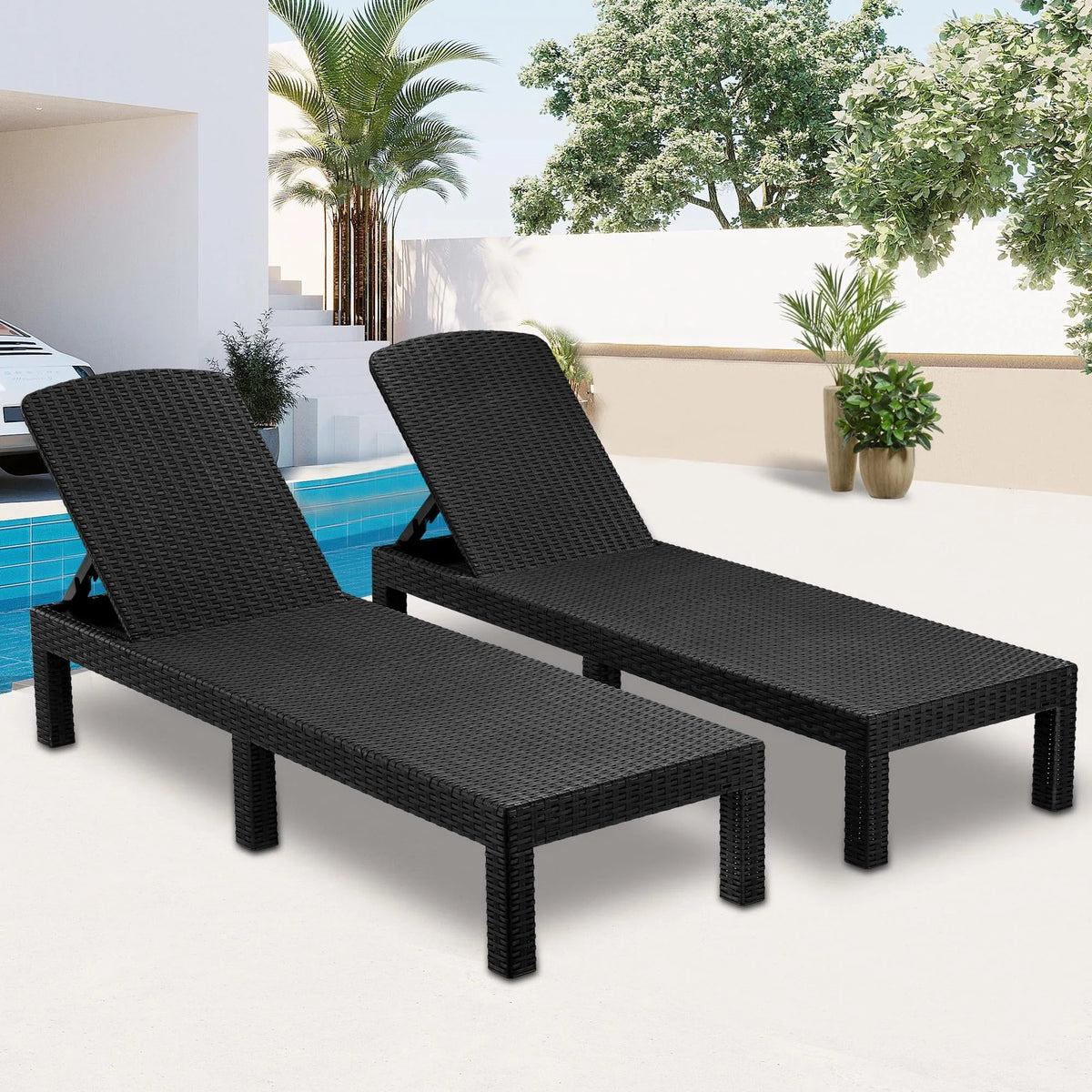Chaise Lounge Set of 2 with 6 Backrest Angles and Canopy A3815