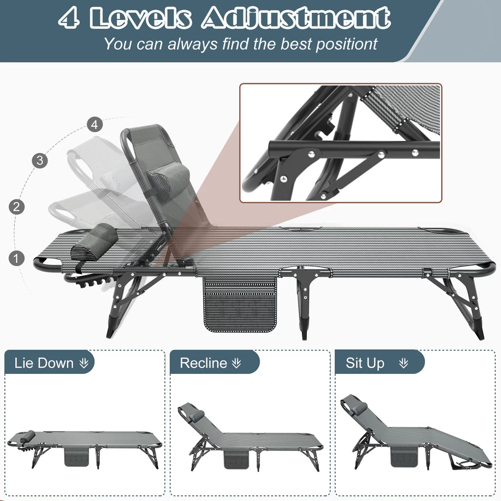 Adjustable 4-Position Folding Camping Cot with Pillow V7098