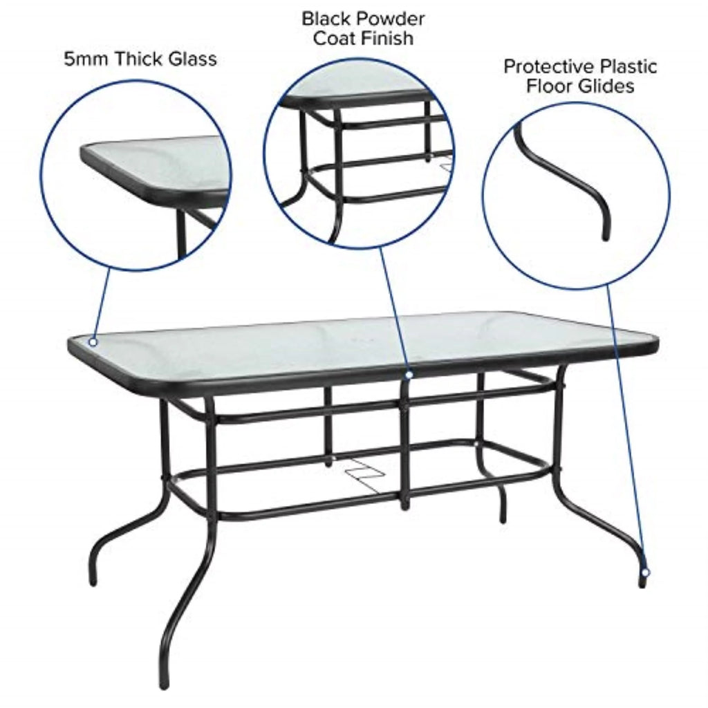 7-Piece Black Rippled Glass Patio Table Set with 6 Chairs O94948