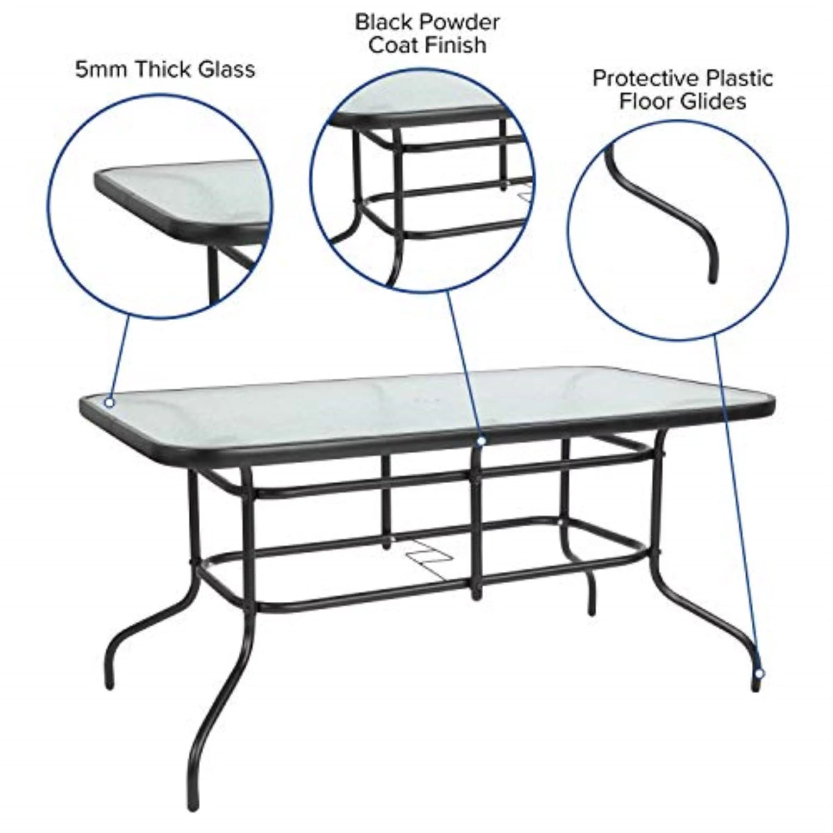 7-Piece Black Rippled Glass Patio Table Set with 6 Chairs O94948