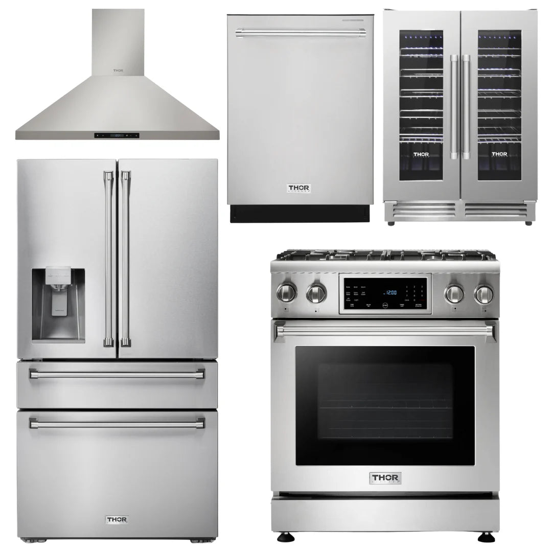 30 Gas Range, Range Hood, Refrigerator, Dishwasher, Wine Cooler P385381