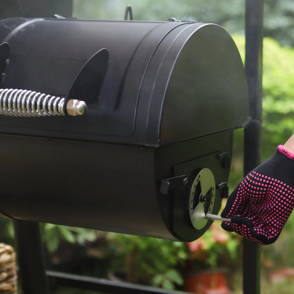 Steel BBQ Charcoal Grill with Offset Smoker in Black E8973