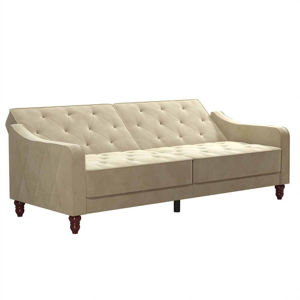 Vintage Tufted Split Back Futon in Taupe Velvet B75909