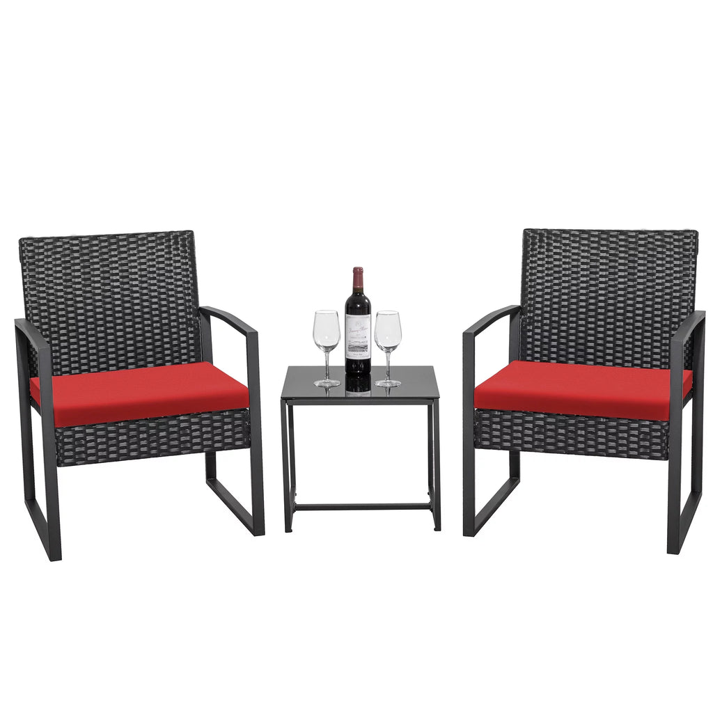 Black 3-Piece Wicker Bistro Chair Set with Coffee Table Y186