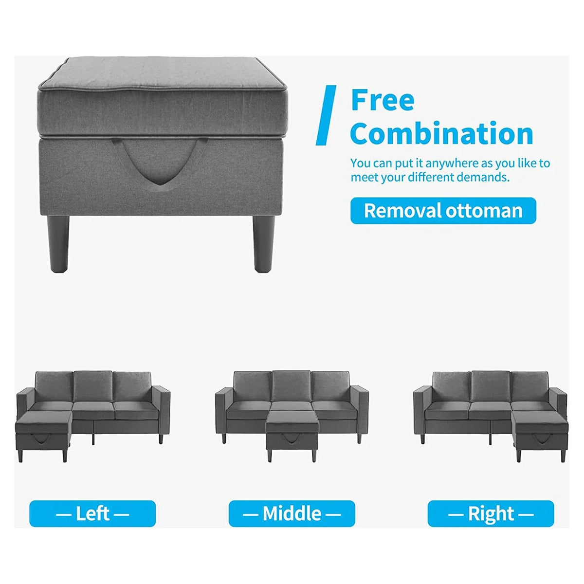 Dark Gray Convertible Sectional Sofa with Storage Ottoman N308862