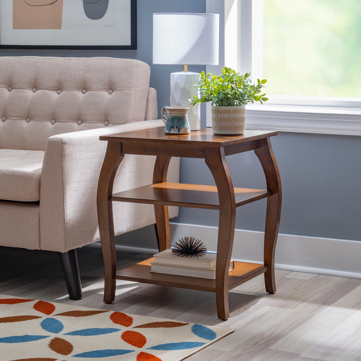 2- Shelf Indoor Accent Side Table, 23" Tall, Hazelnut E1250