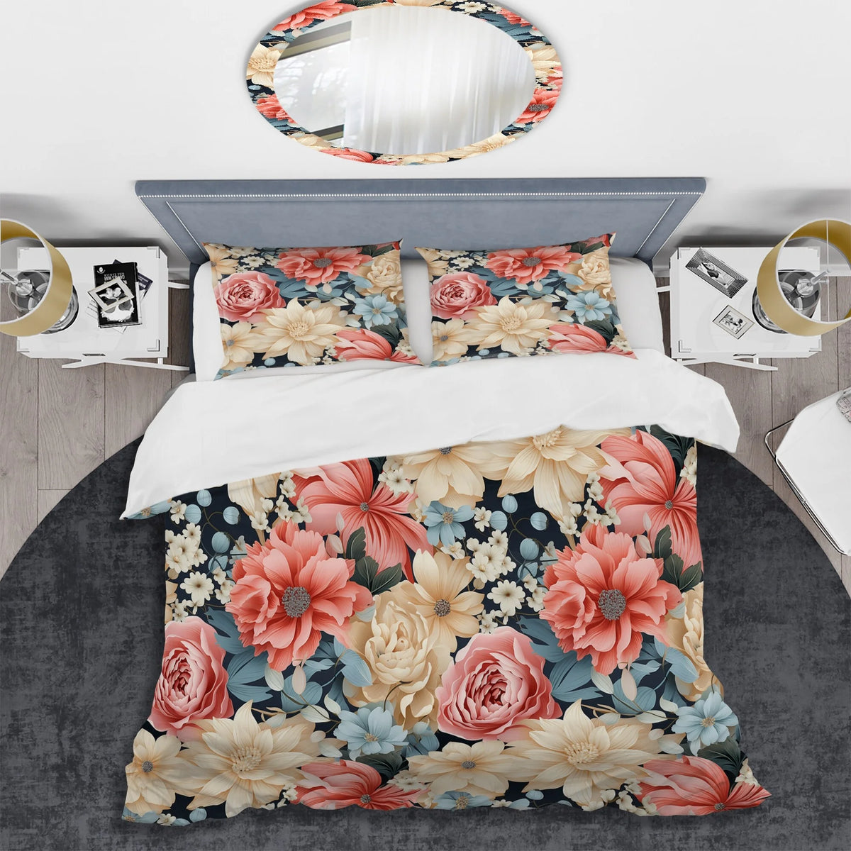 Pink Floral Bedding Set With 2 Shams C267