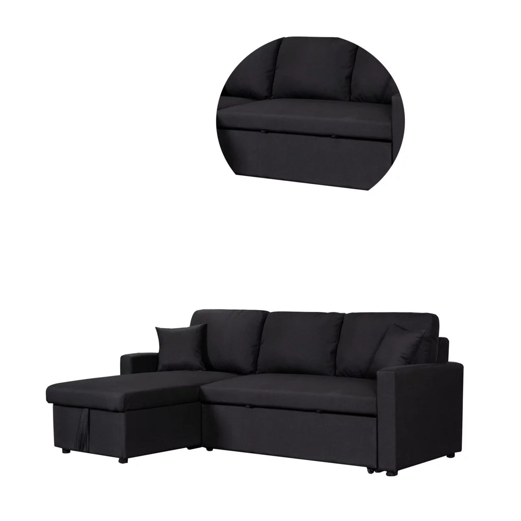 Black Sleeper Sectional Sofa Bed with Storage Chaise I67137