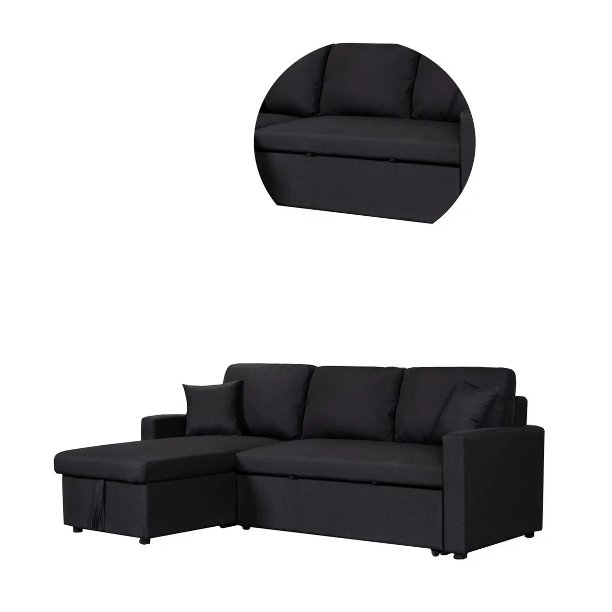 Black Sleeper Sectional Sofa Bed with Storage Chaise I67137