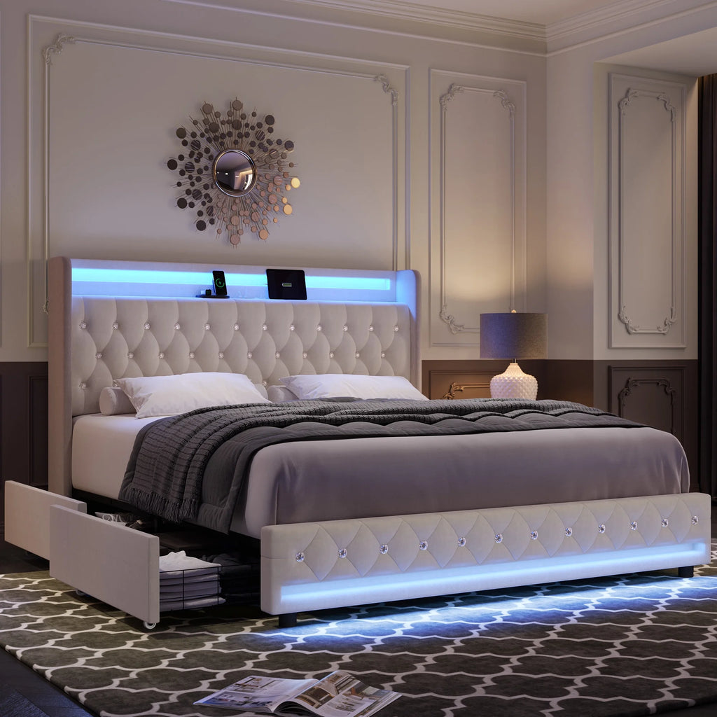 King Size LED Bed Frame with 4 Storage Drawers D81251