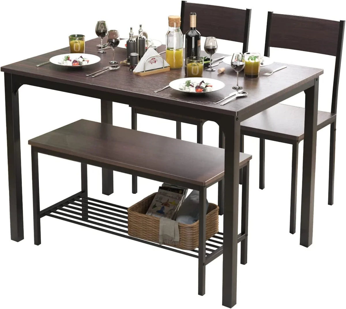 4 Person Dining Table Set with 2 Chairs and 1 Bench J814