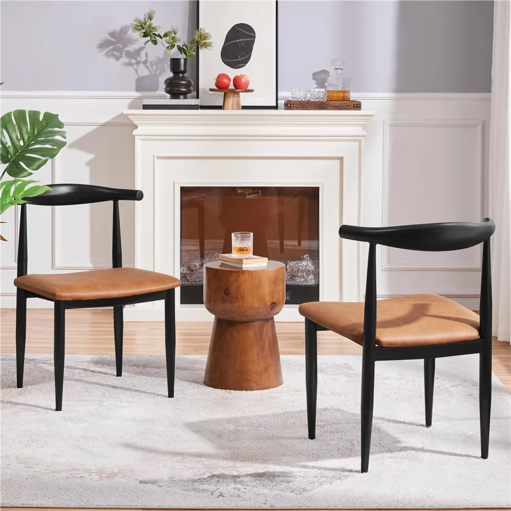 Set of 2 Brown PU Leather Dining Chairs P170