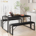 Gray Dining Table Set for 4 with 2 Benches D70739