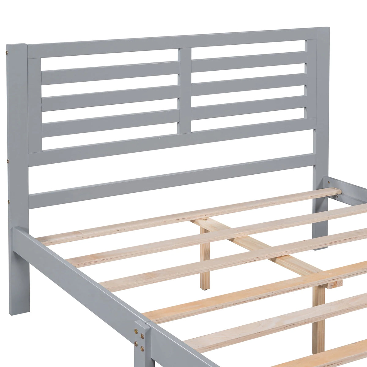 Gray Pine Wood Full Size Platform Bed Frame with Headboard and Drawers T7985