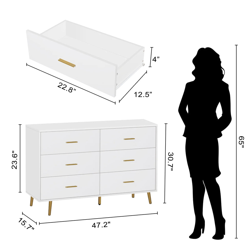 Wood 6 Drawer Dresser with Metal Handles C9261