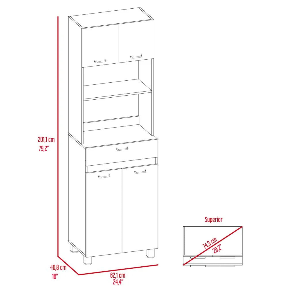 Smokey Oak White Microwave Pantry Cabinet F241044