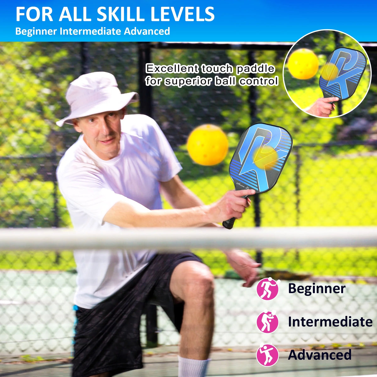 Pickleball Paddles Graphite Fiber Set with 4 Balls and Backpack K945