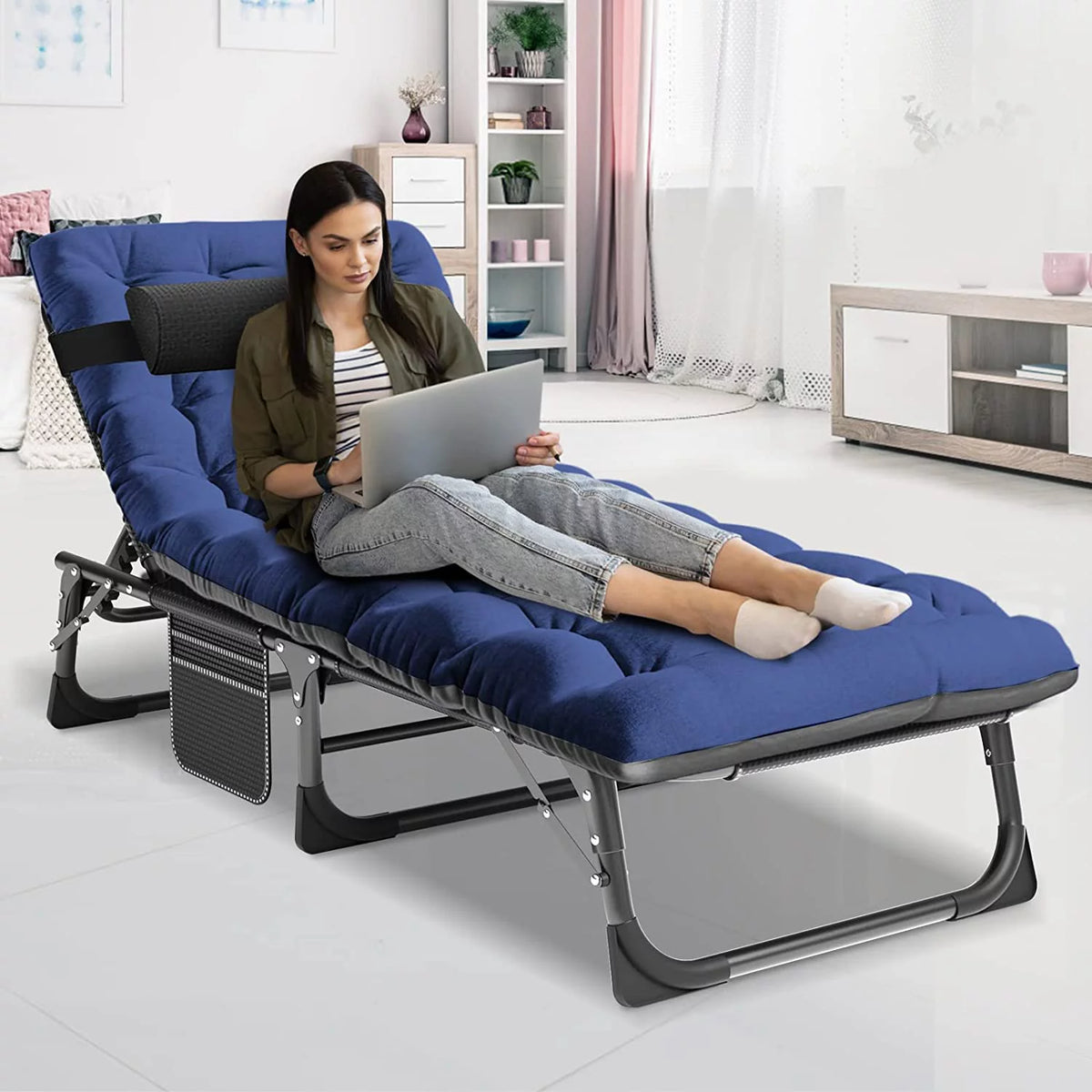 Adjustable 4-Position Folding Camping Cot with Pillow V7098