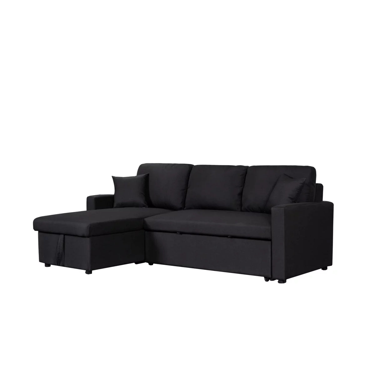 Black Sleeper Sectional Sofa Bed with Storage Chaise I67137