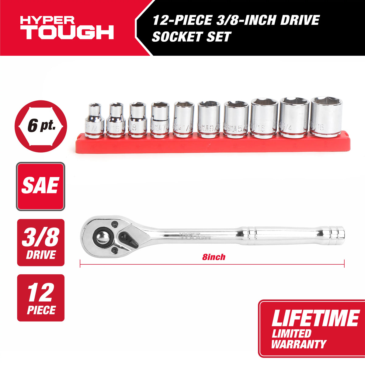12-Piece 3/8-inch Drive Socket Set SAE F992838