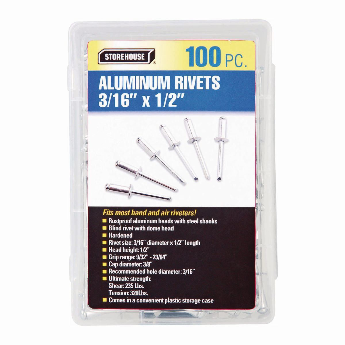 3/16 in. Aluminum Blind Rivet Set, 100 Piece I3102