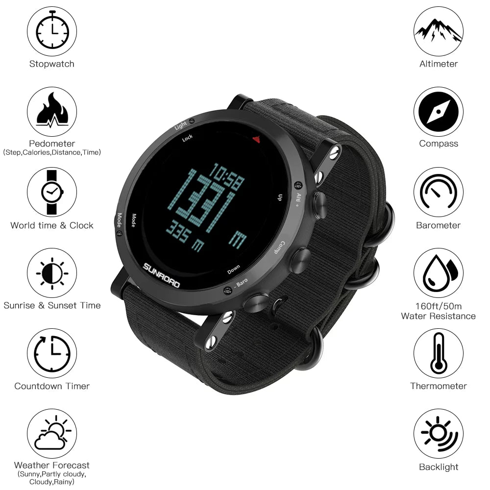 Barometer Altimeter Compass Weather Forecast Men Watch 50meters-resistant Multifunctional Outdoor Sports Watch L88898