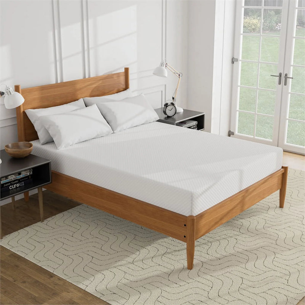 Solid Wood Queen Platform Bed with Memory Foam Mattress E6977