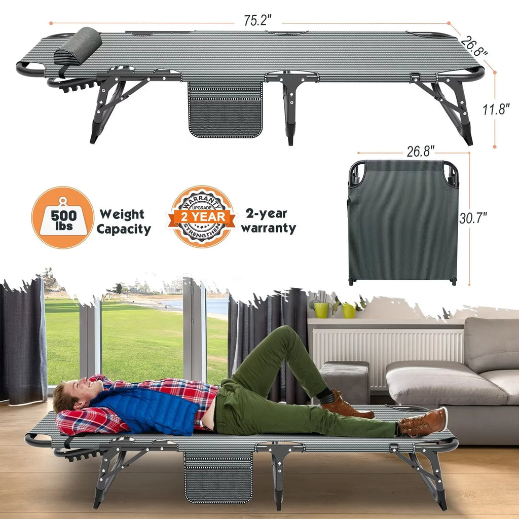 Adjustable 4-Position Folding Camping Cot with Pillow V7098