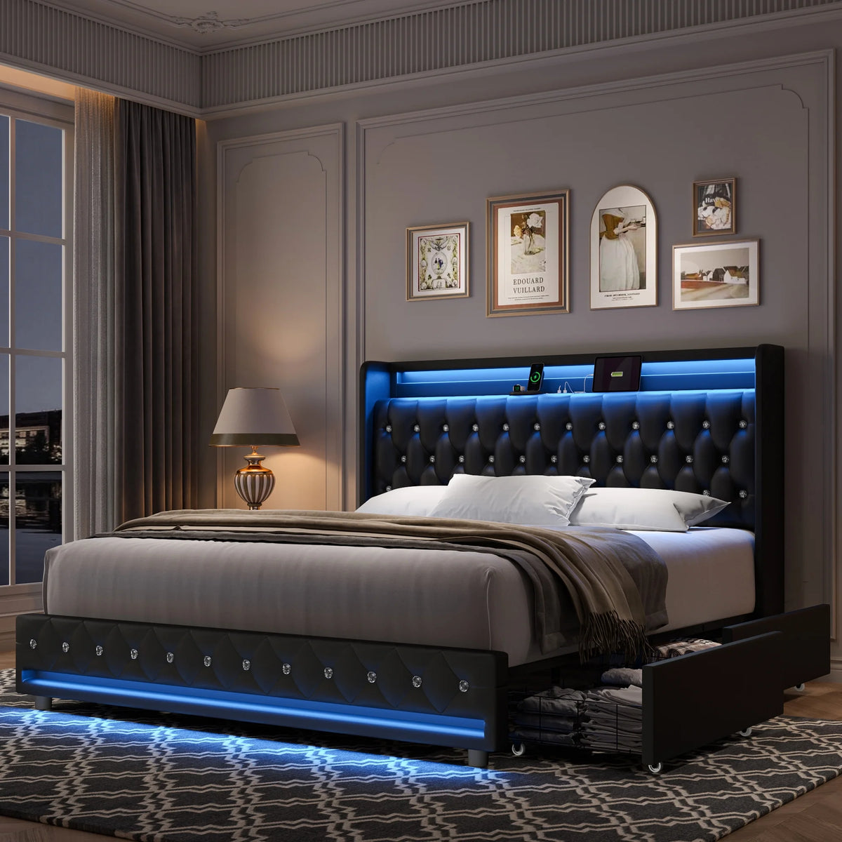 King Size LED Bed Frame with 4 Storage Drawers D81251