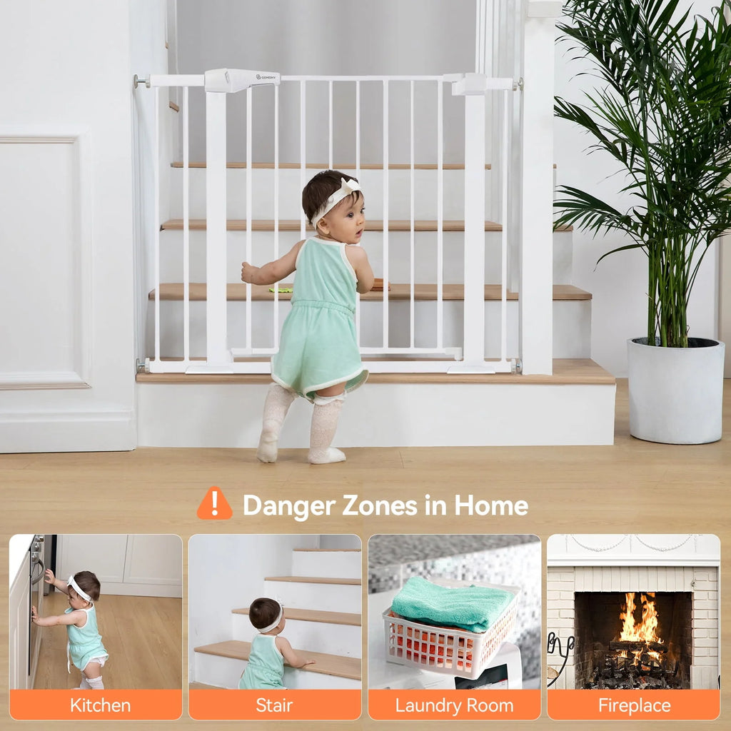 Baby Safety Gate, 29.5''- 40.5'' Wide Pressure Mount, Black Z797249