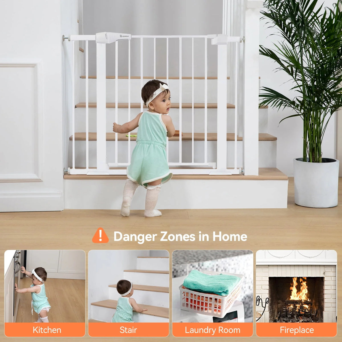 Baby Safety Gate, 29.5''- 40.5'' Wide Pressure Mount, Black Z797249