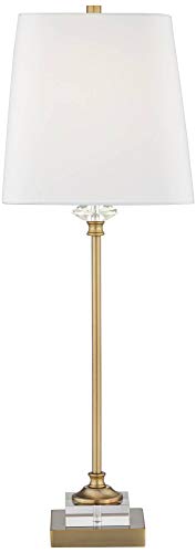 Traditional Buffet Table Lamp 29 1/2" Tall Gold Column Clear Crystal Glass White Fabric Shade C314