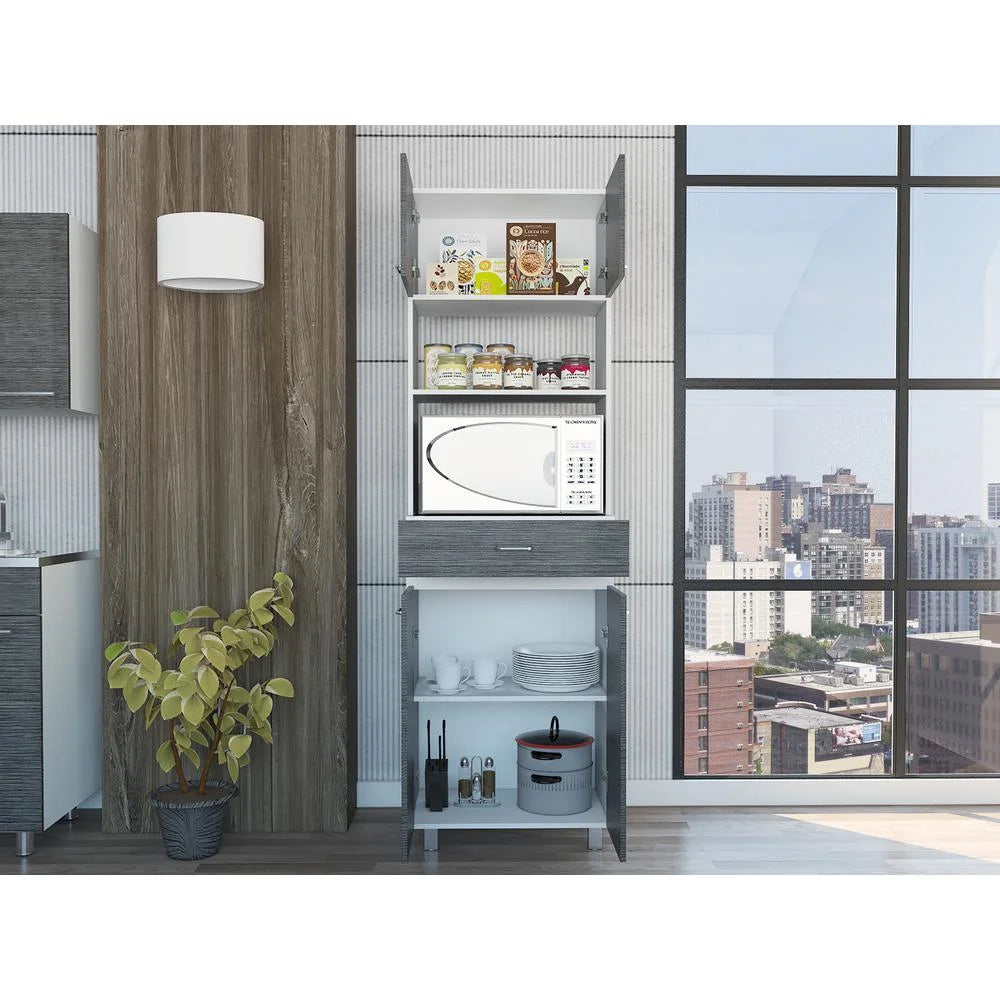 Smokey Oak White Microwave Pantry Cabinet F241044