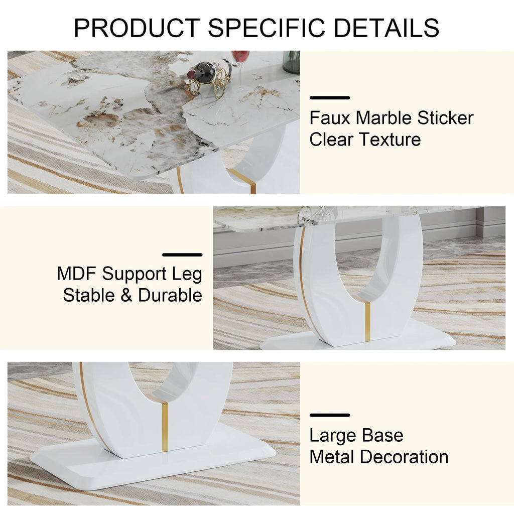 Grey 7 Piece Faux Marble Dining Table Set E502452