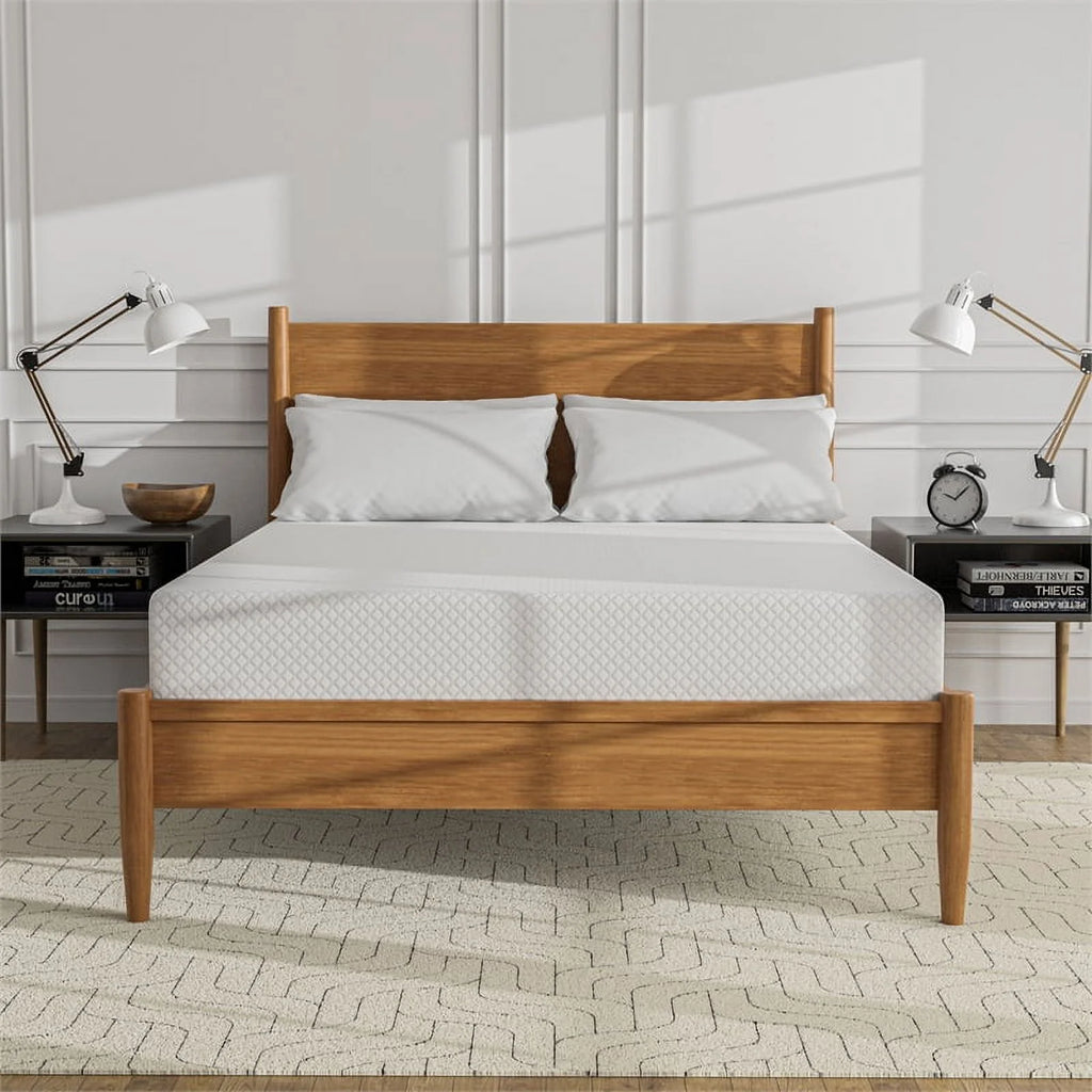 Solid Wood Queen Platform Bed with Memory Foam Mattress E6977