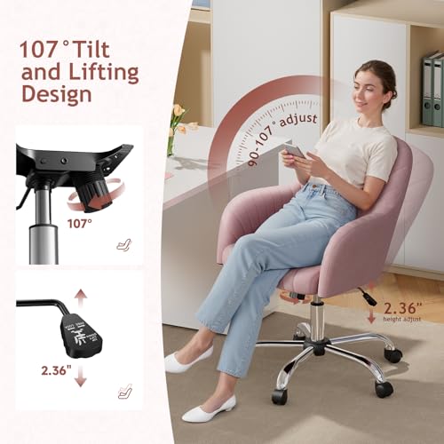 Pink Velvet Upholstered Swivel Office Chair with Arms Q6514