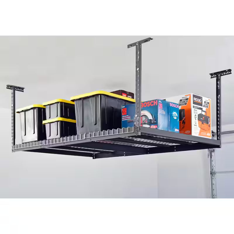 Adjustable Height Garage Overhead Ceiling Storage Rack in Black P639993