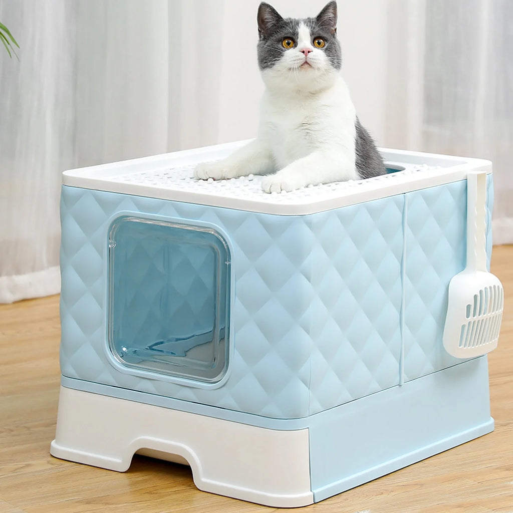 Enclosed Cat Litter Box with Lid Drawer Type Gray N2316