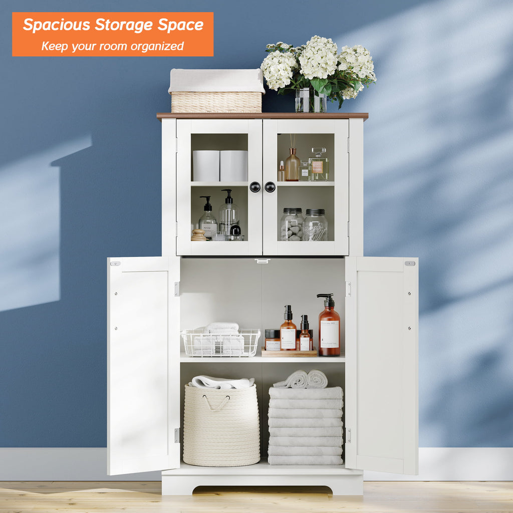 White Wood Bathroom Cabinet with Glass Doors and Adjustable Shelves S64161