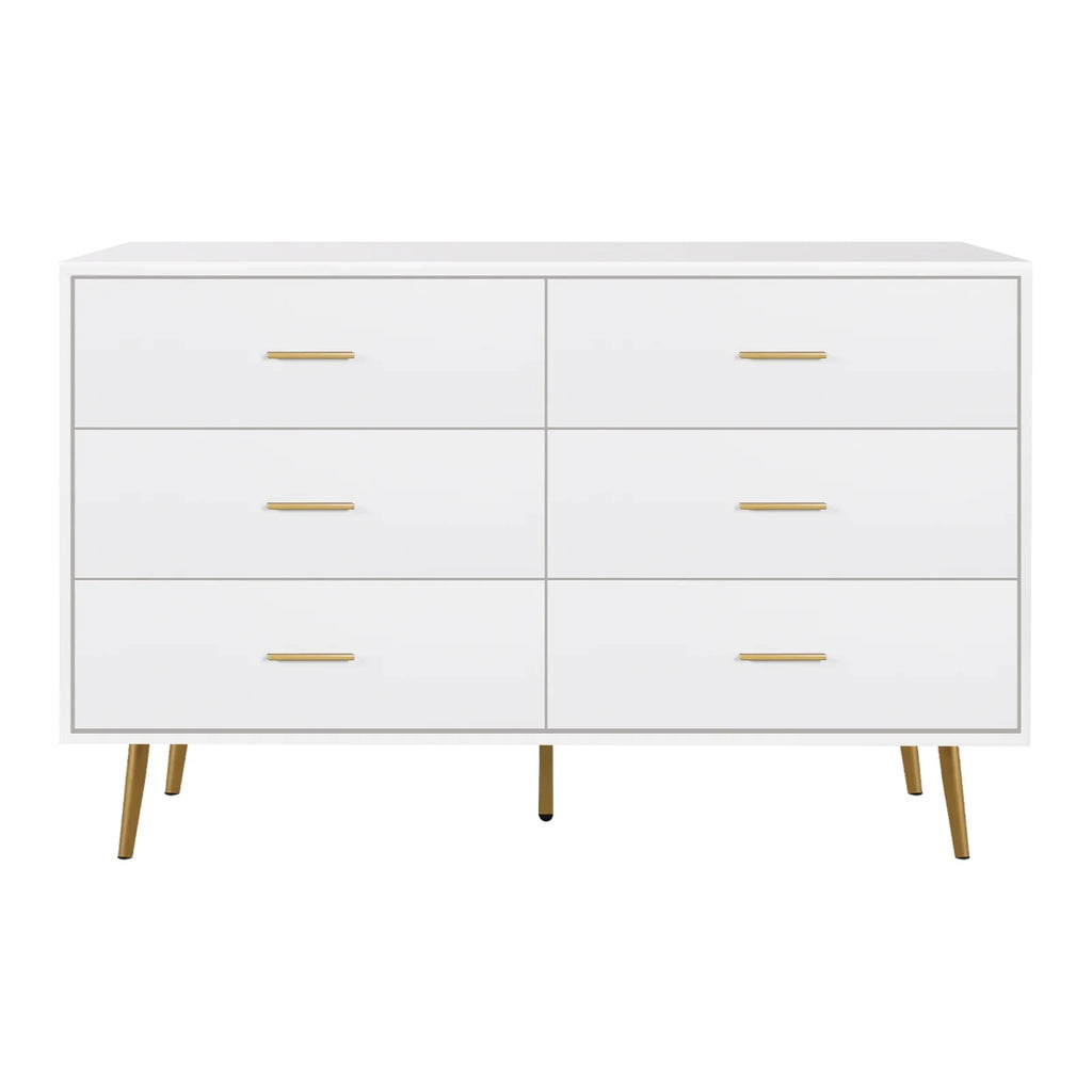 Wood 6 Drawer Dresser with Metal Handles C9261