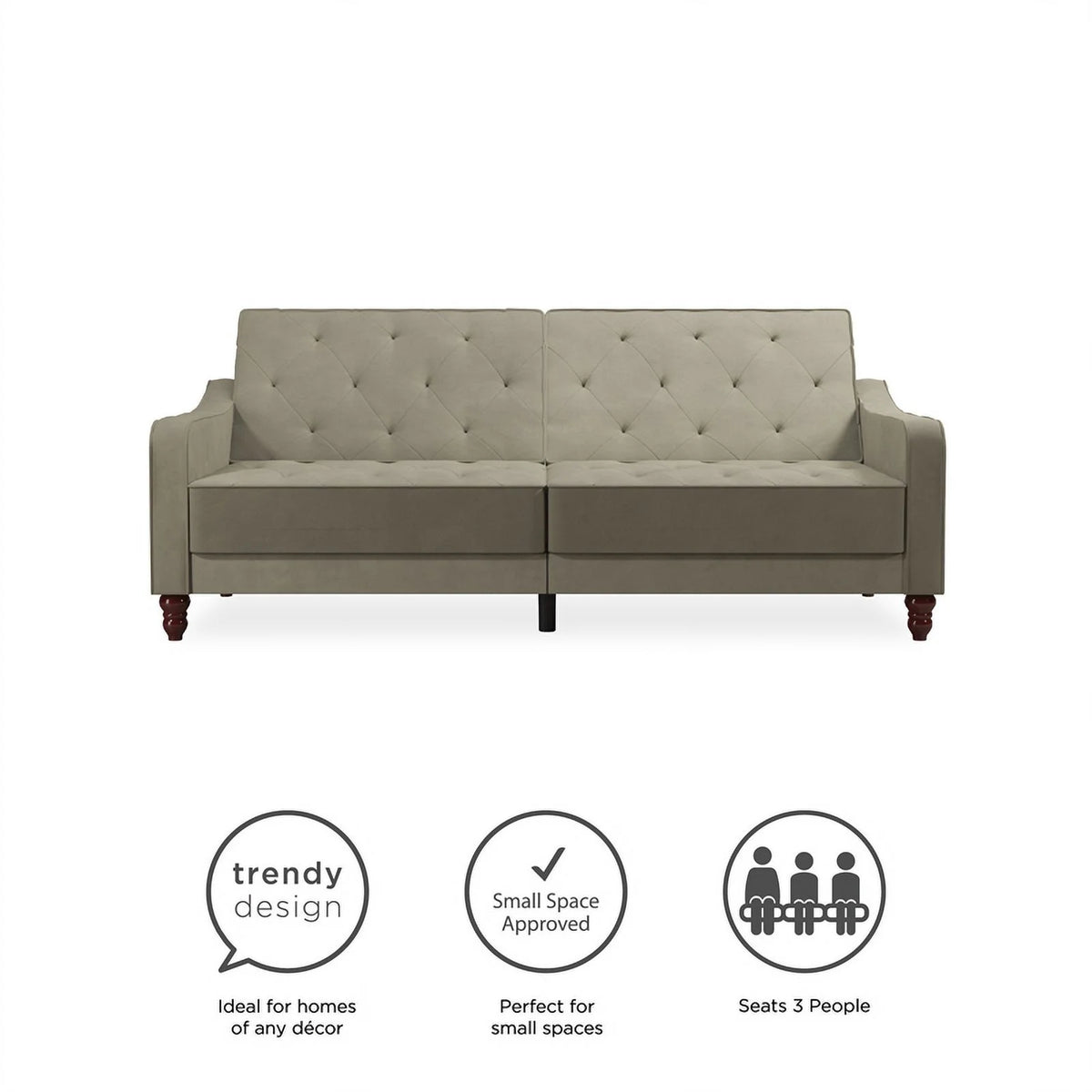 Vintage Tufted Split Back Futon in Taupe Velvet B75909