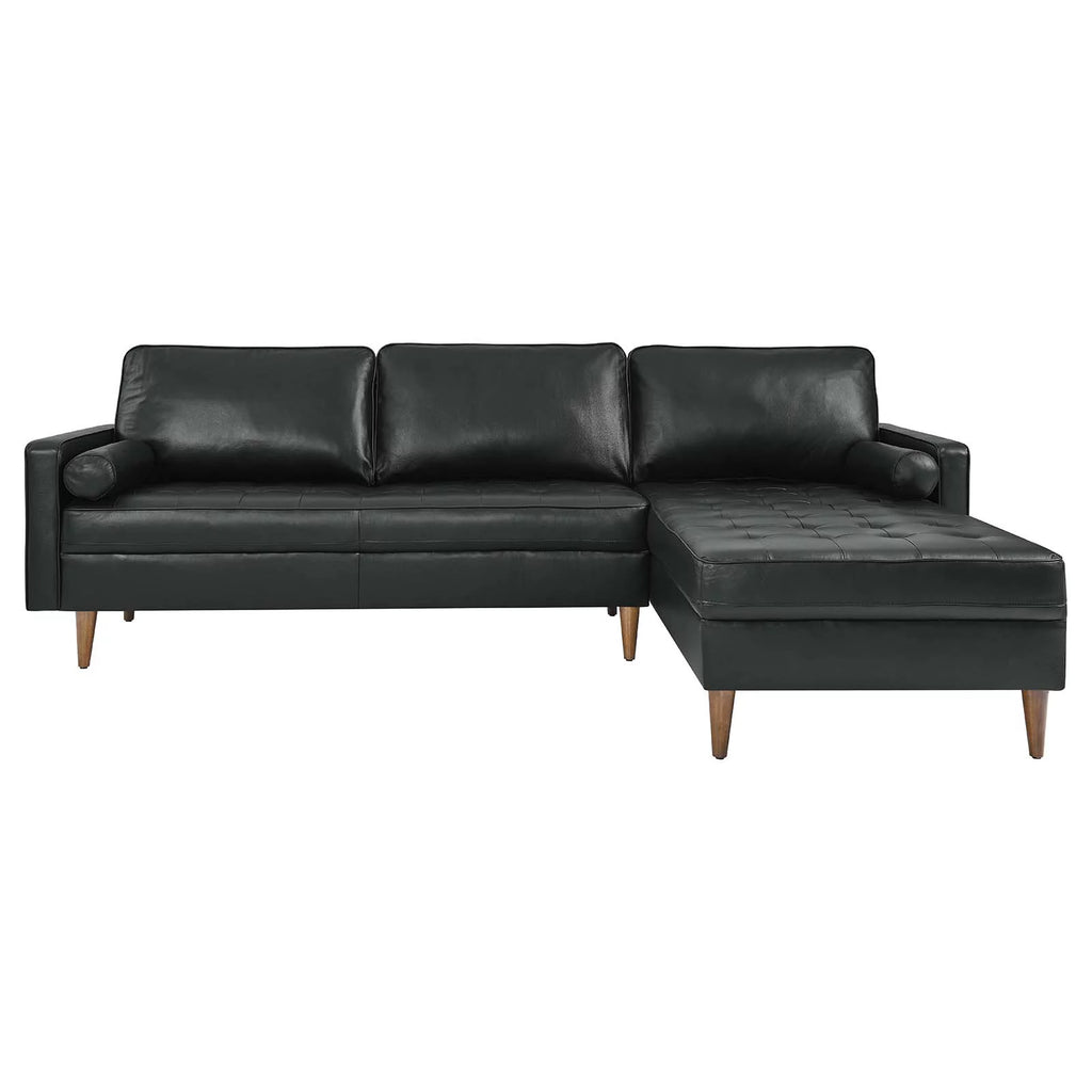 Black Leather Sectional Sofa S9736