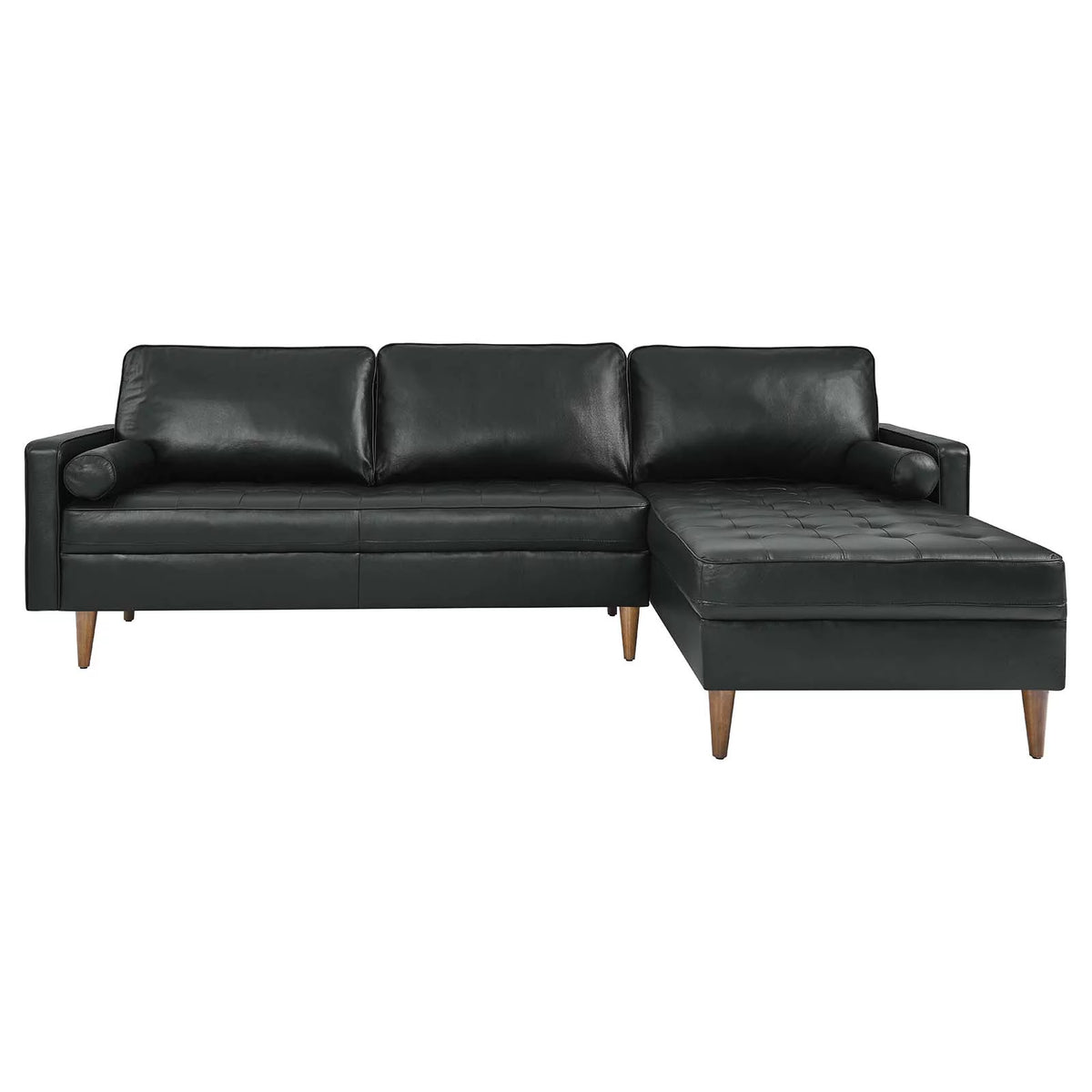 Black Leather Sectional Sofa S9736