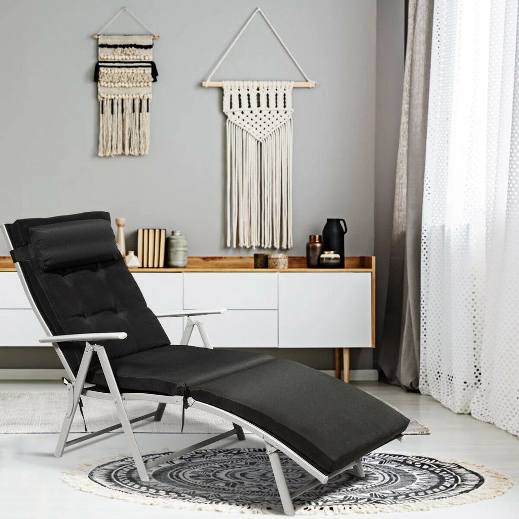 Black Outdoor Folding Chaise Lounge Chair with Cushion I9013