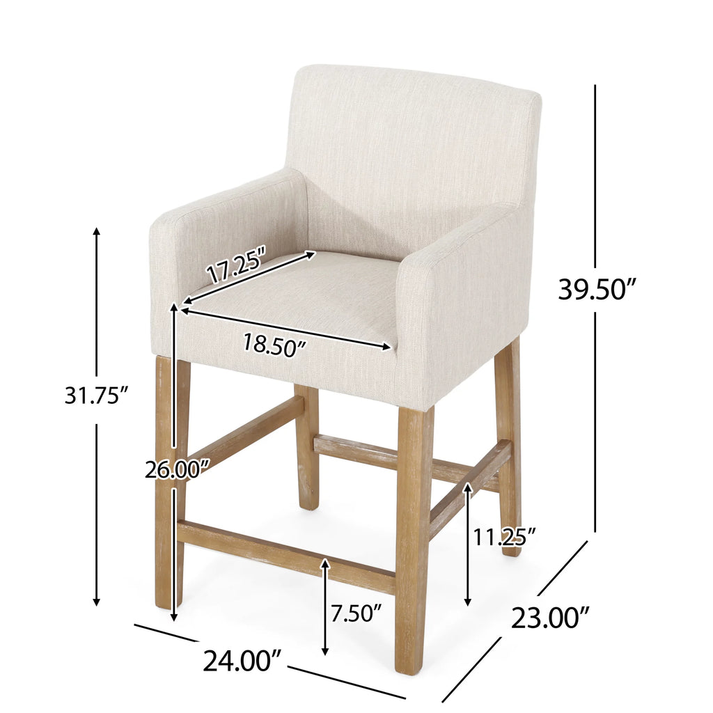 Beige Fabric Upholstered Wood 26 inch Counter Stools Set of 2 M284